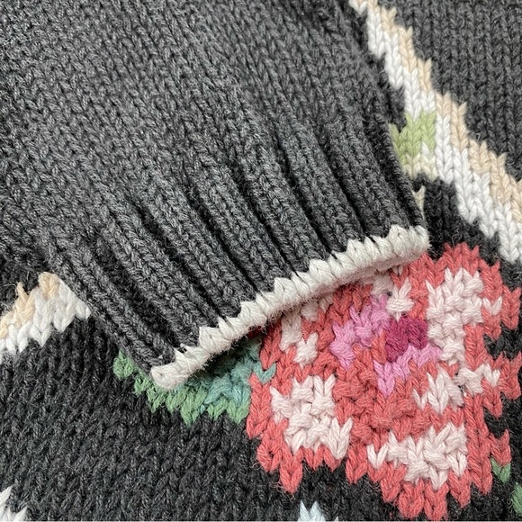 Vintage 80s Beldoch Popper Black Floral Mock Neck Knit Sweater - Picture 7 of 8